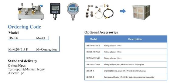 Comparador de presión hidráulico para equipos de laboratorio de salida de acero inoxidable HS706